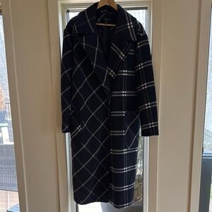 Women's Navy Plaid Coat